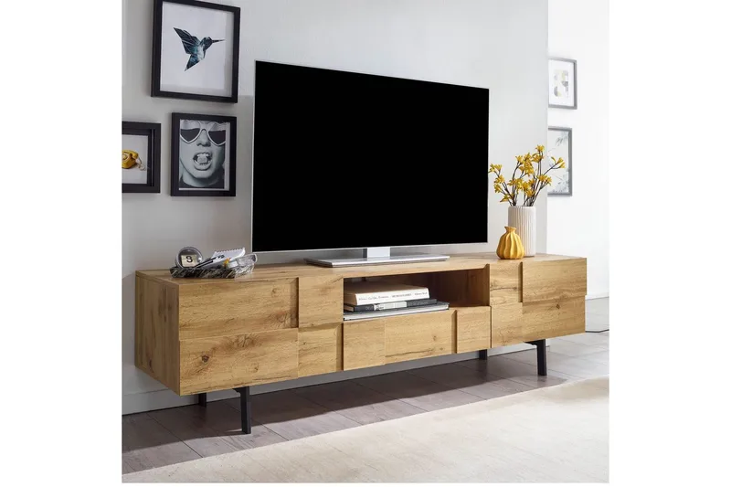 Lavbord Wohnling Eg Træ Folieret med 2 Døre Skuffe Metalben Landstil - Møbler - TV borde & mediemøbler - TV-skab