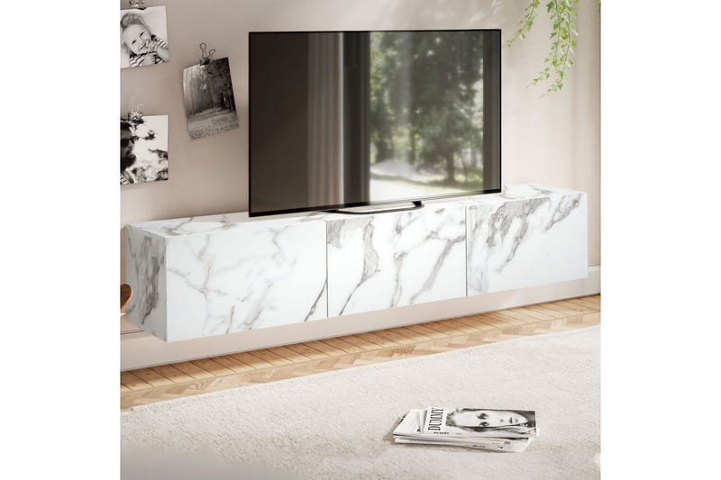 Lavbord Wohnling Folieret ophæng med klapdør Moderne Marmor, Hvid, 160 cm - Marmor, Hvid, 160 cm - Møbler - TV borde & mediemøbler - Mediestativ & vægbeslag