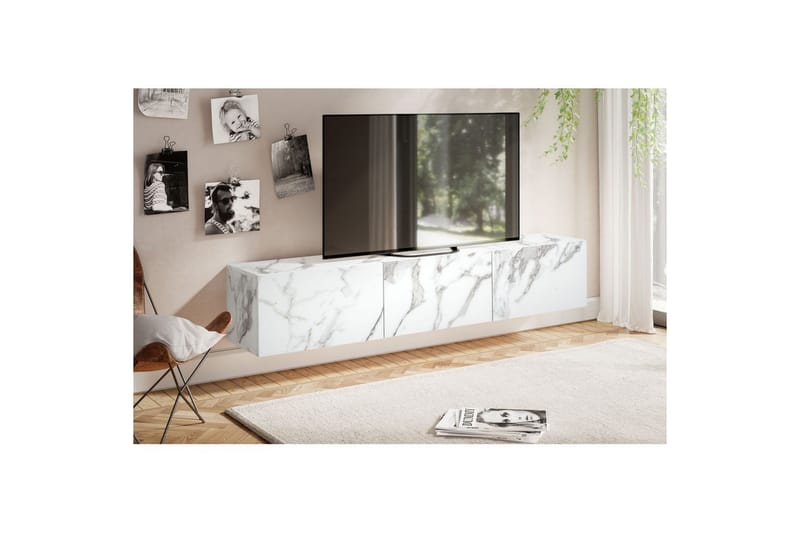 Lavbord Wohnling Folieret ophæng med klapdør Moderne Marmor, Hvid, 160 cm - Marmor, Hvid, 160 cm - Møbler - TV borde & mediemøbler - Mediestativ & vægbeslag