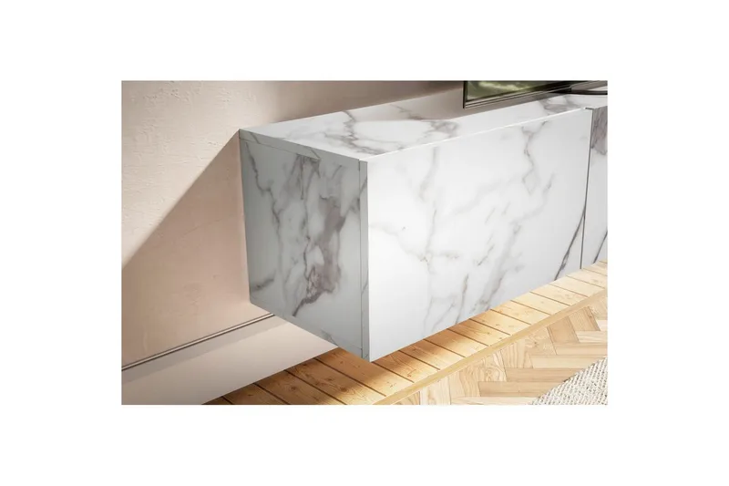 Lavbord Wohnling Folieret ophæng med klapdør Moderne Marmor, Hvid, 160 cm - Marmor, Hvid, 160 cm - Møbler - TV borde & mediemøbler - TV-reol