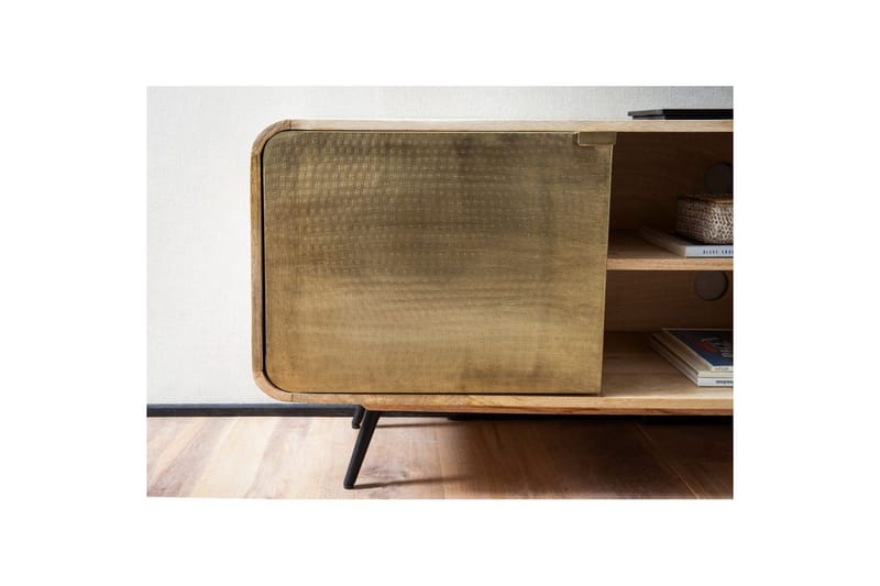 Lavbord Wohnling Massivt træ med 2 metal døre opbevaringsbakker industriel - Møbler - TV borde & mediemøbler - TV-skab