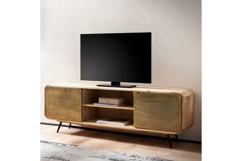 Lavbord Wohnling Massivt træ med 2 metal døre opbevaringsbakker industriel - Møbler - TV borde & mediemøbler - TV-skab