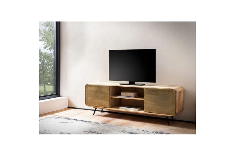 Lavbord Wohnling Massivt træ med 2 metal døre opbevaringsbakker industriel - Møbler - TV borde & mediemøbler - TV-skab