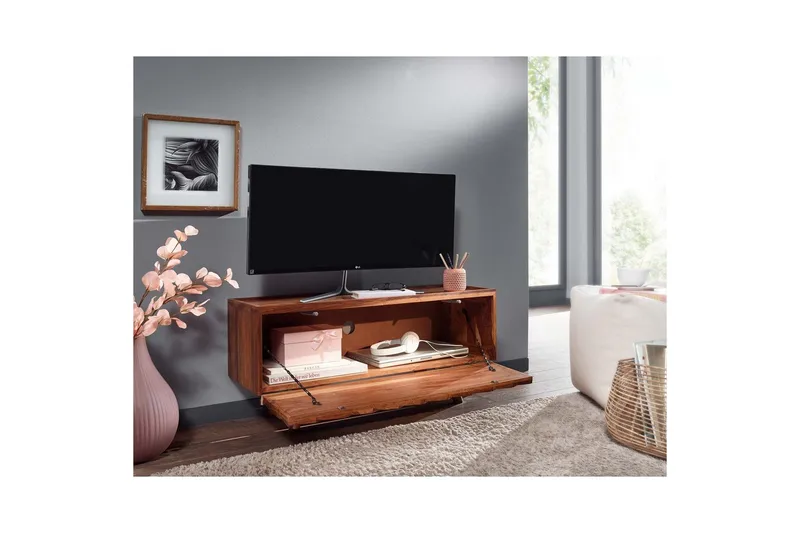 Lavbord Wohnling Massivt træ med opbevaring 1 klapdør træben landstil - Møbler - TV borde & mediemøbler - TV-borde