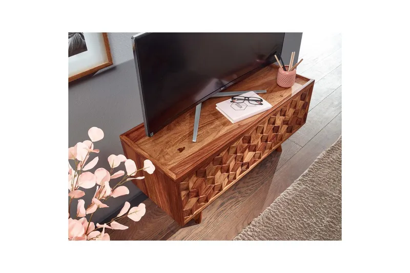 Lavbord Wohnling Massivt træ med opbevaring 1 klapdør træben landstil - Møbler - TV borde & mediemøbler - TV-borde