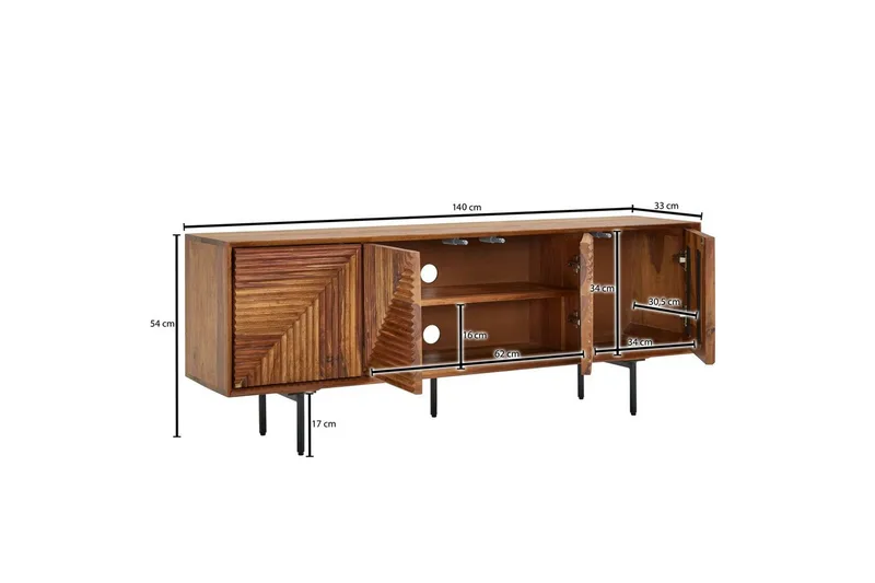 Lavbord Wohnling Massivt træ med opbevaring 4 dørs tryk for at åbne landstil - Møbler - TV borde & mediemøbler - TV-borde