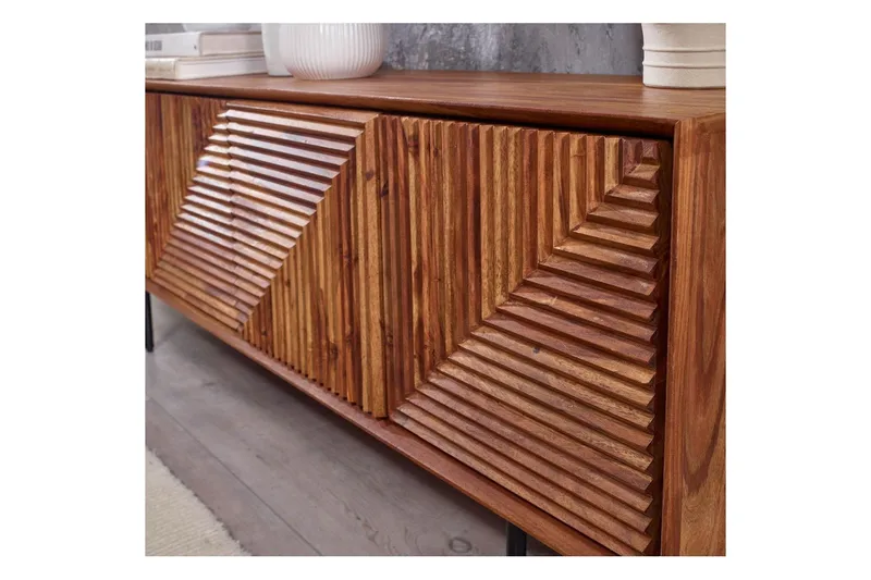 Lavbord Wohnling Massivt træ med opbevaring 4 dørs tryk for at åbne landstil - Møbler - TV borde & mediemøbler - TV-borde