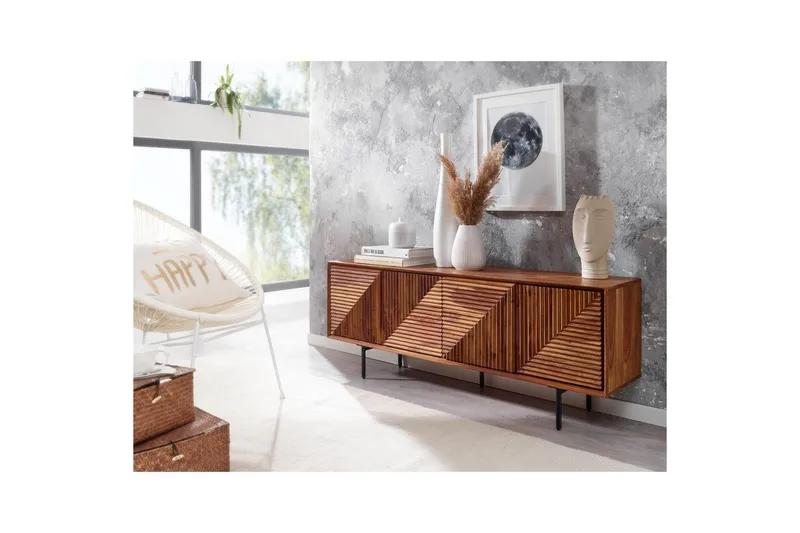 Lavbord Wohnling Massivt træ med opbevaring 4 dørs tryk for at åbne landstil - Møbler - TV borde & mediemøbler - TV-borde