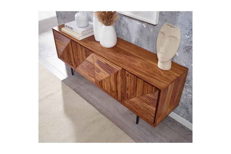 Lavbord Wohnling Massivt træ med opbevaring 4 d ørs tryk for at åbne landstil - Møbler - TV borde & mediemøbler - TV-borde