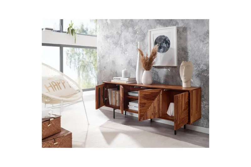 Lavbord Wohnling Massivt træ med opbevaring 4 dørs tryk for at åbne landstil - Møbler - TV borde & mediemøbler - TV-borde