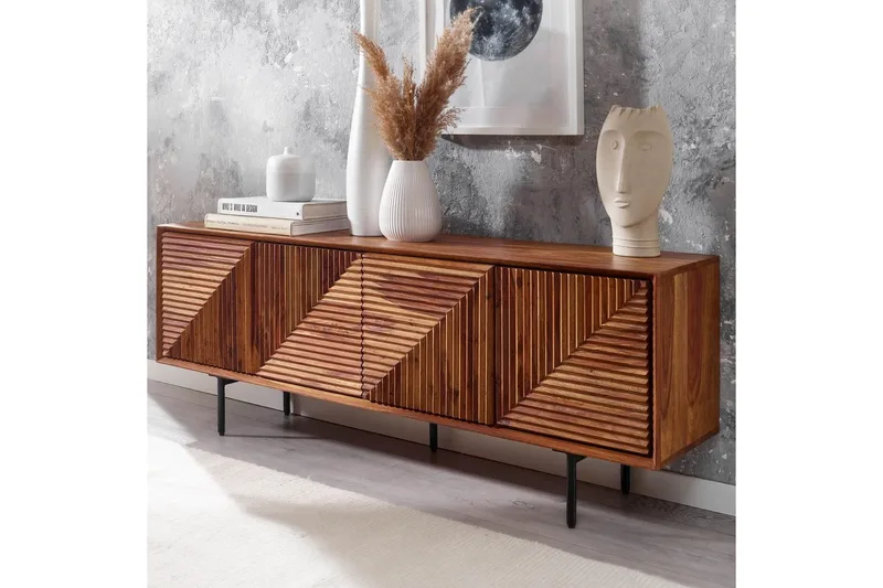 Lavbord Wohnling Massivt træ med opbevaring 4 dørs tryk for at åbne landstil - Møbler - TV borde & mediemøbler - TV-borde