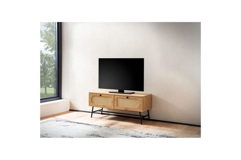 Lavbord Wohnling Melaminbelagt MDF Egeoptik Rattanfront 2 skuffer Metalben Moderne - Møbler - TV borde & mediemøbler - TV-skab