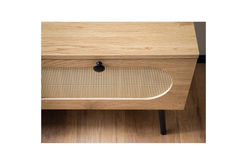 Lavbord Wohnling Melaminbelagt MDF Egeoptik Rattanfront 2 skuffer Metalben Moderne - Møbler - TV borde & mediemøbler - TV-skab