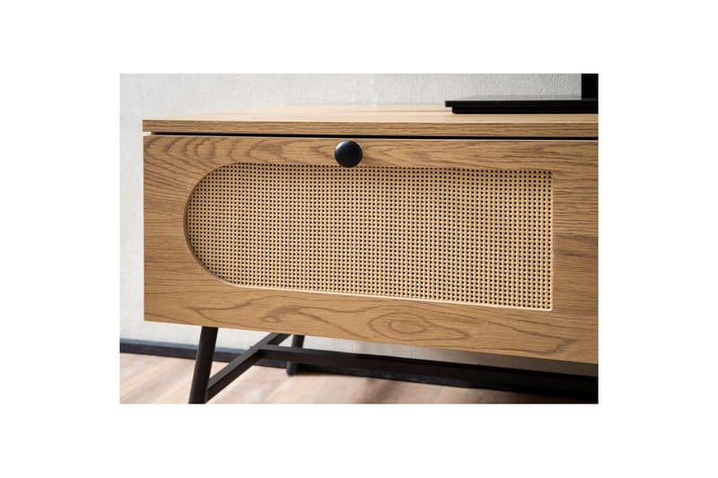 Lavbord Wohnling Melaminbelagt MDF Egeoptik Rattanfront 2 skuffer Metalben Moderne - Møbler - TV borde & mediemøbler - TV-skab