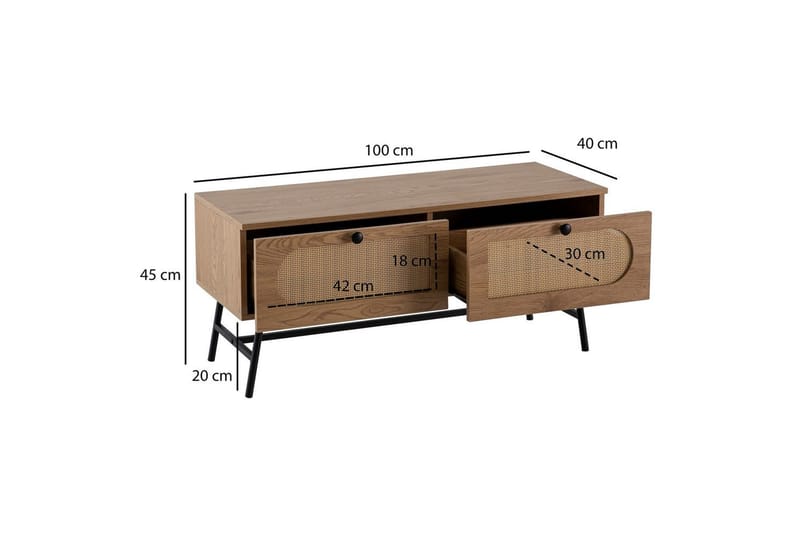 Lavbord Wohnling Melaminbelagt MDF Egeoptik Rattanfront 2 skuffer Metalben Moderne - Møbler - TV borde & mediemøbler - TV-skab