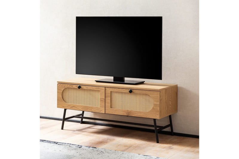 Lavbord Wohnling Melaminbelagt MDF Egeoptik Rattanfront 2 skuffer Metalben Moderne - Møbler - TV borde & mediemøbler - TV-skab