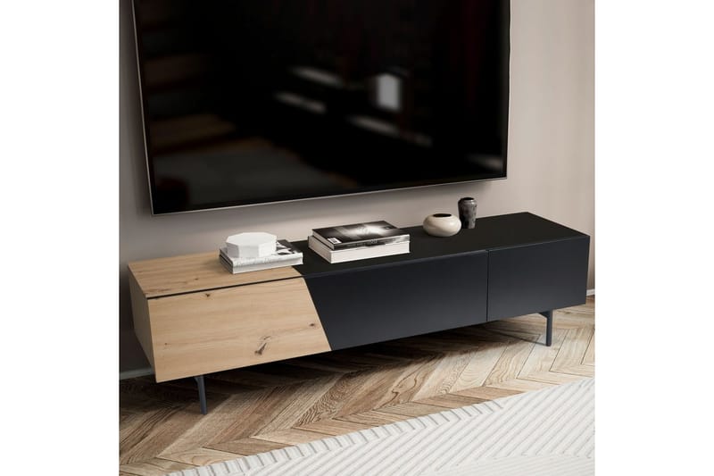 Lavbord Wohnling moderne spånplade, 1 skuffe og 1 klaplåge, metalben, moderne stil Sort, Eg - Sort, Eg - Møbler - TV borde & mediemøbler - Mediestativ & vægbeslag