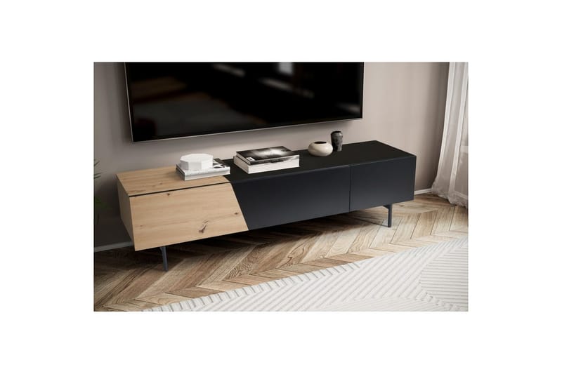 Lavbord Wohnling moderne spånplade, 1 skuffe og 1 klaplåge, metalben, moderne stil Sort, Eg - Sort, Eg - Møbler - TV borde & mediemøbler - Mediestativ & vægbeslag
