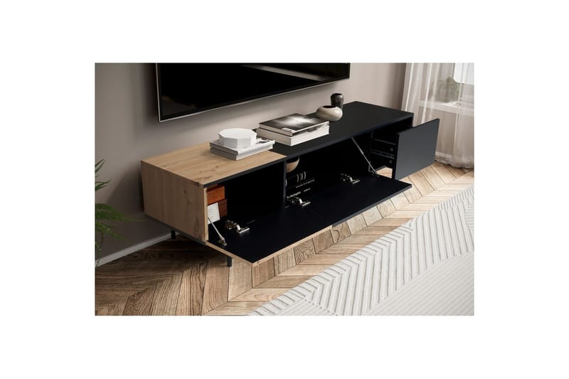 Lavbord Wohnling moderne spånplade, 1 skuffe og 1 klaplåge, metalben, moderne stil Sort, Eg - Sort, Eg - Møbler - TV borde & mediemøbler - Mediestativ & vægbeslag