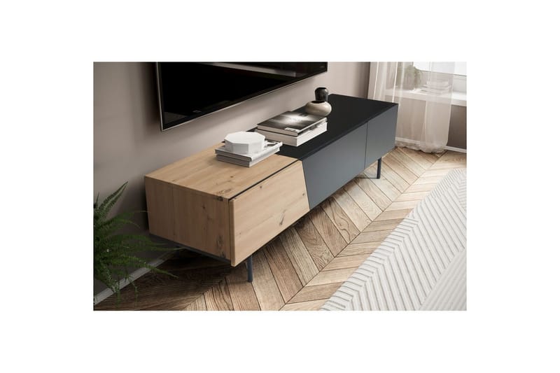 Lavbord Wohnling moderne spånplade, 1 skuffe og 1 klaplåge, metalben, moderne stil Sort, Eg - Sort, Eg - Møbler - TV borde & mediemøbler - Mediestativ & vægbeslag