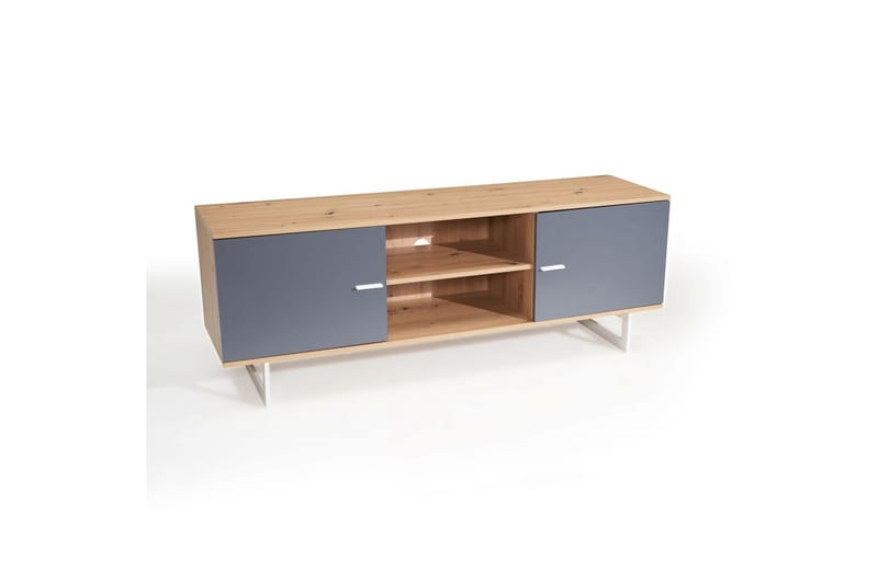 Lavbord Wohnling moderne spånplade, 2 døre, opbevaringsbakker, metalben, moderne stil Eg, Grå - Eg, Grå - Møbler - TV borde & mediemøbler - TV-skab