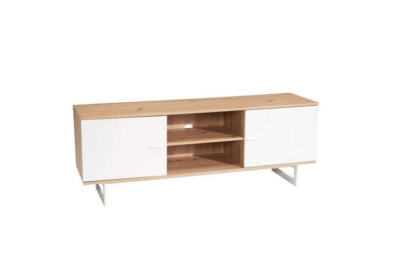 Lavbord Wohnling moderne spånplade, 2 døre, opbevaringsbakker, metalben, moderne stil Eg, Hvid - Eg, Hvid - Møbler - TV borde & mediemøbler - TV-skab