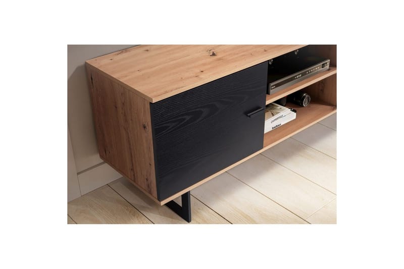 Lavbord Wohnling moderne spånplade, 2 døre, opbevaringsbakker, metalben, moderne stil Eg, Sort - Eg, Sort - Møbler - TV borde & mediemøbler - TV-skab