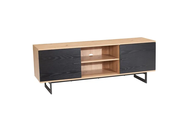 Lavbord Wohnling moderne spånplade, 2 døre, opbevaringsbakker, metalben, moderne stil Eg, Sort, Eg, Sort