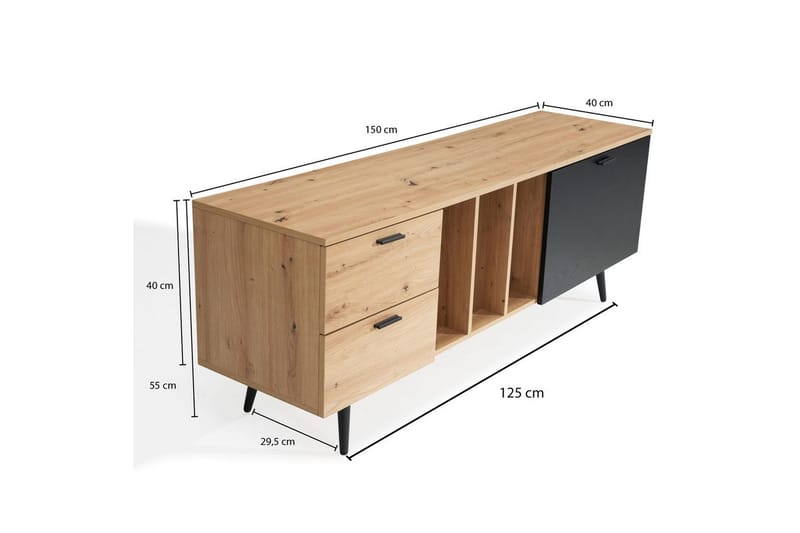 Lavbord Wohnling moderne spånplade, 2 skuffer, 1 dør, opbevaringsbakker, metalben, moderne stil Eg - Eg - Møbler - TV borde & mediemøbler - Mediestativ & vægbeslag