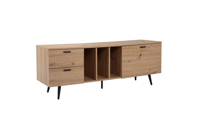 Lavbord Wohnling moderne spånplade, 2 skuffer, 1 dør, opbevaringsbakker, metalben, moderne stil Sort, Eg - Sort, Eg - Møbler - TV borde & mediemøbler - Mediestativ & vægbeslag