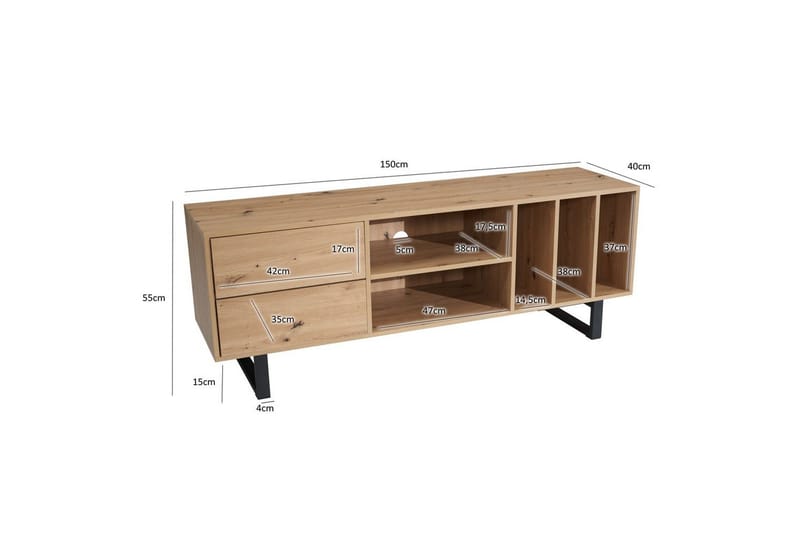 Lavbord Wohnling moderne spånplade, 2 skuffer, opbevaringsbakker, metalben, moderne stil Eg - Eg - Møbler - TV borde & mediemøbler - TV-borde