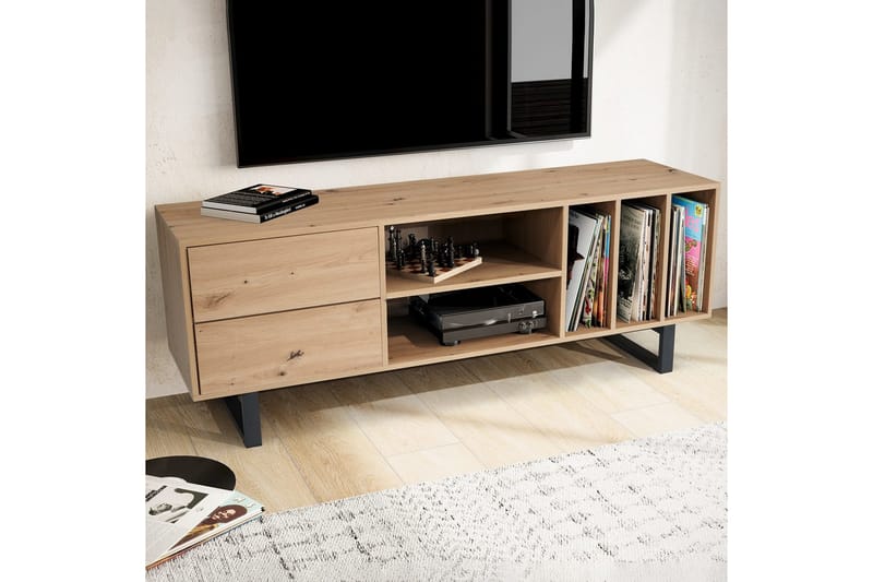 Lavbord Wohnling moderne spånplade, 2 skuffer, opbevaringsbakker, metalben, moderne stil Eg - Eg - Møbler - TV borde & mediemøbler - Mediestativ & vægbeslag