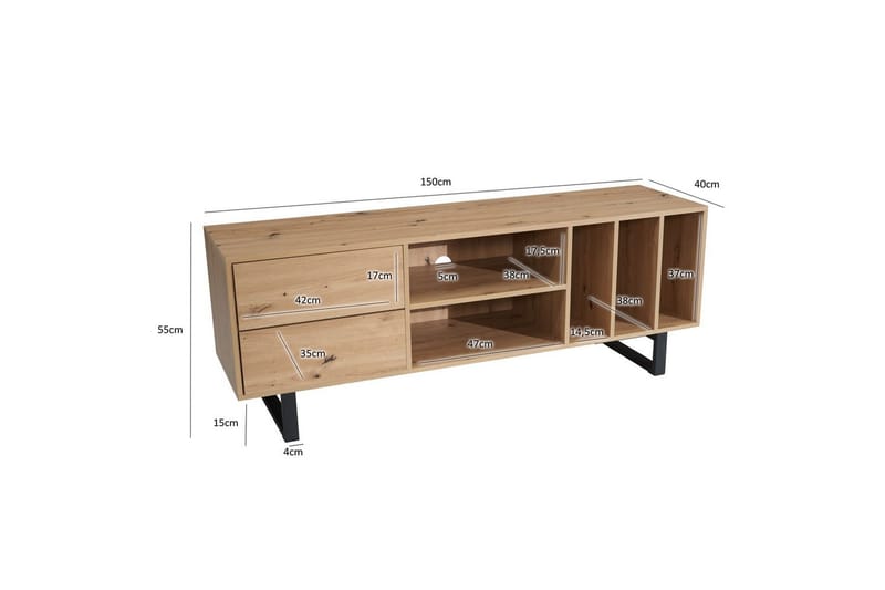 Lavbord Wohnling moderne spånplade, 2 skuffer, opbevaringsbakker, metalben, moderne stil Eg - Eg - Møbler - TV borde & mediemøbler - Mediestativ & vægbeslag