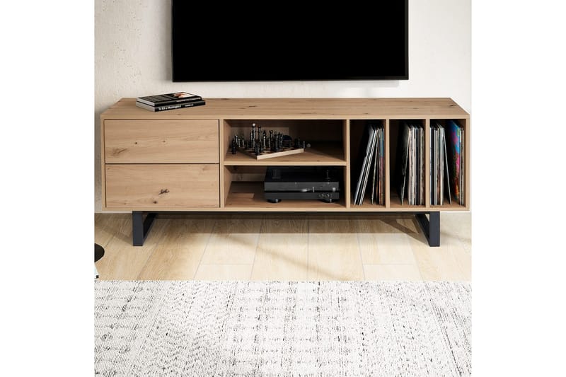Lavbord Wohnling moderne spånplade, 2 skuffer, opbevaringsbakker, metalben, moderne stil Eg - Eg - Møbler - TV borde & mediemøbler - Mediestativ & vægbeslag