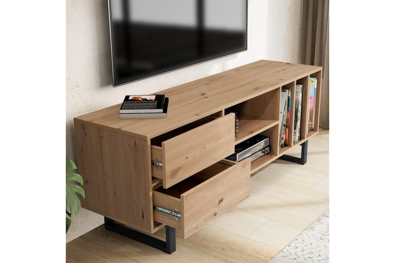 Lavbord Wohnling moderne spånplade, 2 skuffer, opbevaringsbakker, metalben, moderne stil Eg - Eg - Møbler - TV borde & mediemøbler - TV-borde