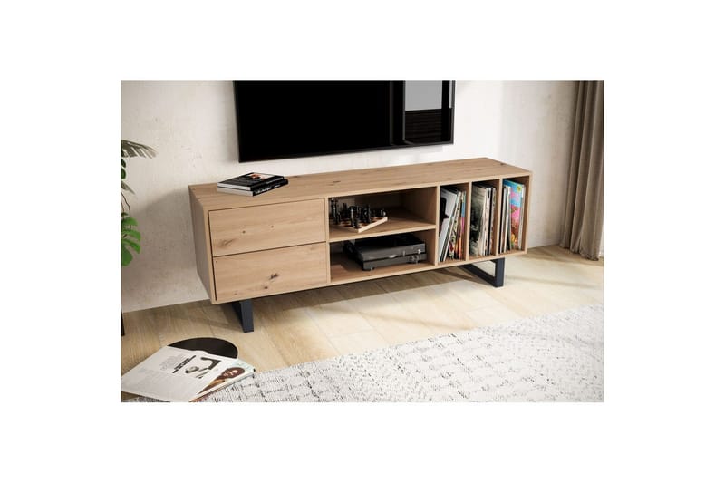 Lavbord Wohnling moderne spånplade, 2 skuffer, opbevaringsbakker, metalben, moderne stil Eg - Eg - Møbler - TV borde & mediemøbler - TV-borde