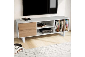 Lavbord Wohnling moderne spånplade, 2 skuffer, opbevaringsbakker, metalben, moderne stil Hvid, eg - Hvid, eg - Møbler - TV borde & mediemøbler - TV-borde