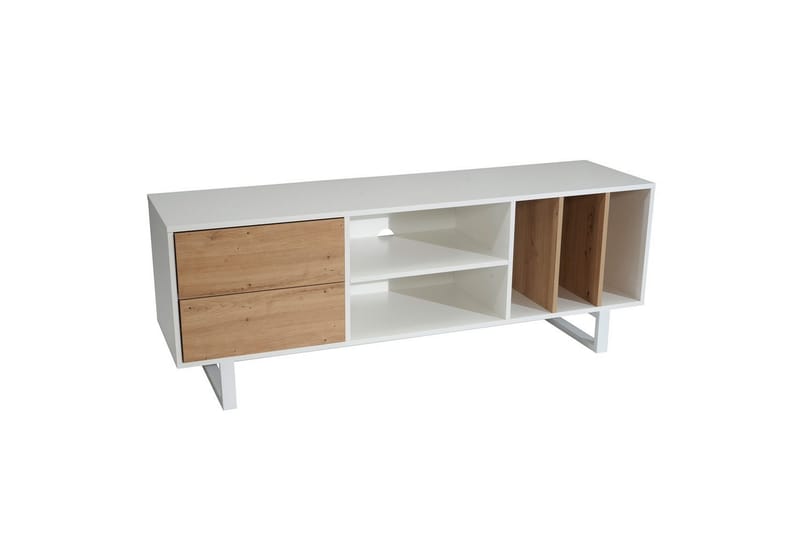 Lavbord Wohnling moderne spånplade, 2 skuffer, opbevaringsbakker, metalben, moderne stil Hvid, eg - Hvid, eg - Møbler - TV borde & mediemøbler - Mediestativ & vægbeslag
