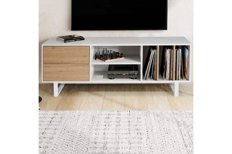 Lavbord Wohnling moderne spånplade, 2 skuffer, opbevaringsbakker, metalben, moderne stil Hvid, eg - Hvid, eg - Møbler - TV borde & mediemøbler - Mediestativ & vægbeslag