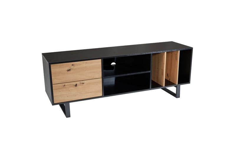 Lavbord Wohnling moderne spånplade, 2 skuffer, opbevaringsbakker, metalben, moderne stil Sort, Eg - Sort, Eg - Møbler - TV borde & mediemøbler - Mediestativ & vægbeslag