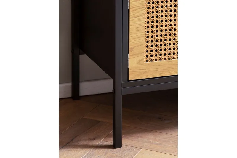 Lavbord Wohnling Spånplade folieret med 2 skydedøre, wienerflet, moderne stil Sort, Eg - Sort, Eg - Møbler - TV borde & mediemøbler - TV-borde