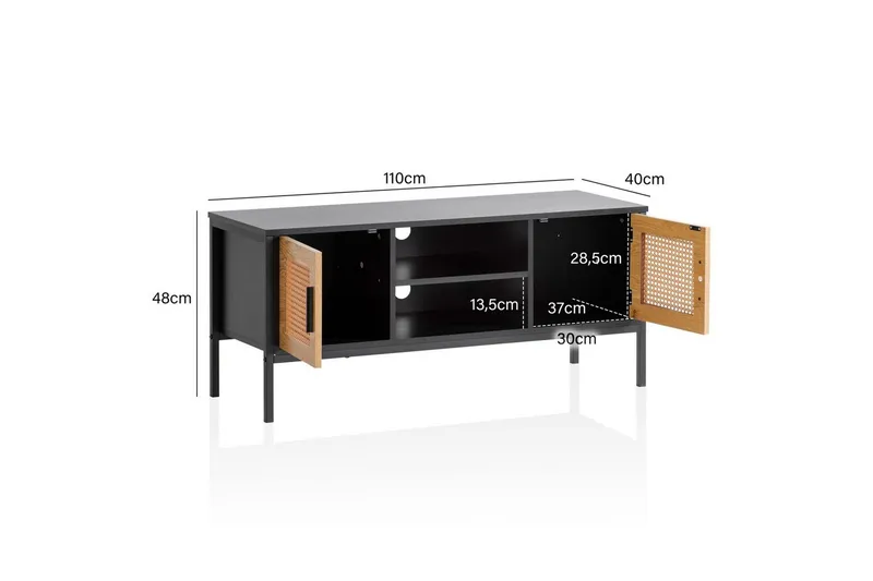 Lavbord Wohnling Spånplade folieret med 2 skydedøre, wienerflet, moderne stil Sort, Eg - Sort, Eg - Møbler - TV borde & mediemøbler - TV-borde