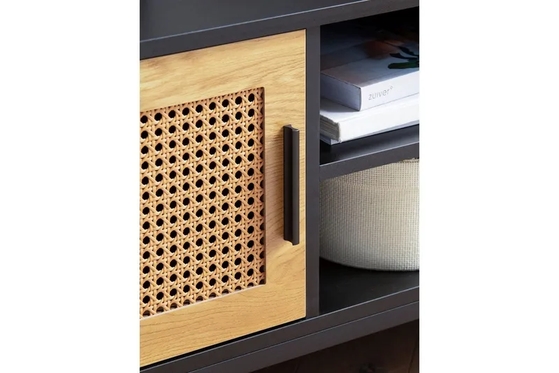 Lavbord Wohnling Spånplade folieret med 2 skydedøre, wienerflet, moderne stil Sort, Eg - Sort, Eg - Møbler - TV borde & mediemøbler - TV-borde