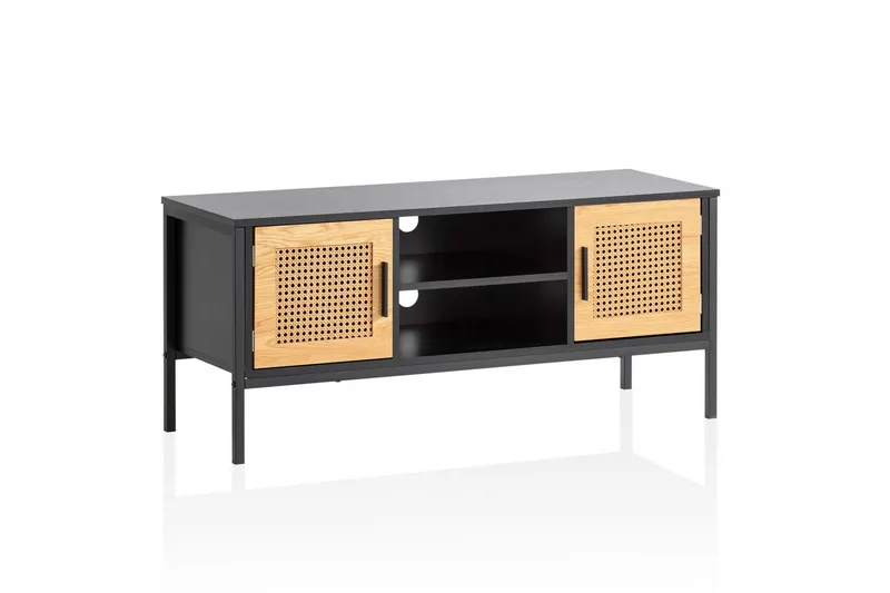 Lavbord Wohnling Spånplade folieret med 2 skydedøre, wienerflet, moderne stil Sort, Eg, Sort, Eg