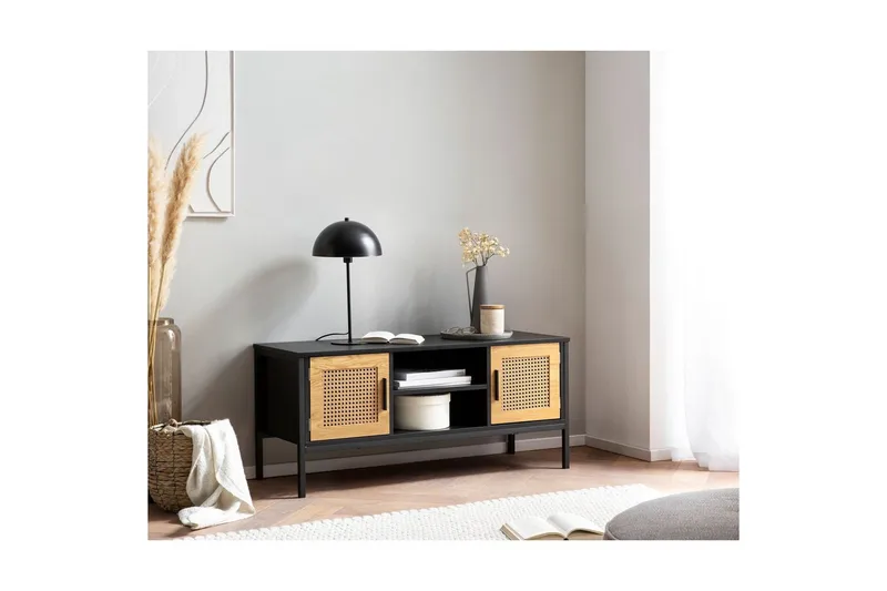 Lavbord Wohnling Spånplade folieret med 2 skydedøre, wienerflet, moderne stil Sort, Eg - Sort, Eg - Møbler - TV borde & mediemøbler - TV-borde