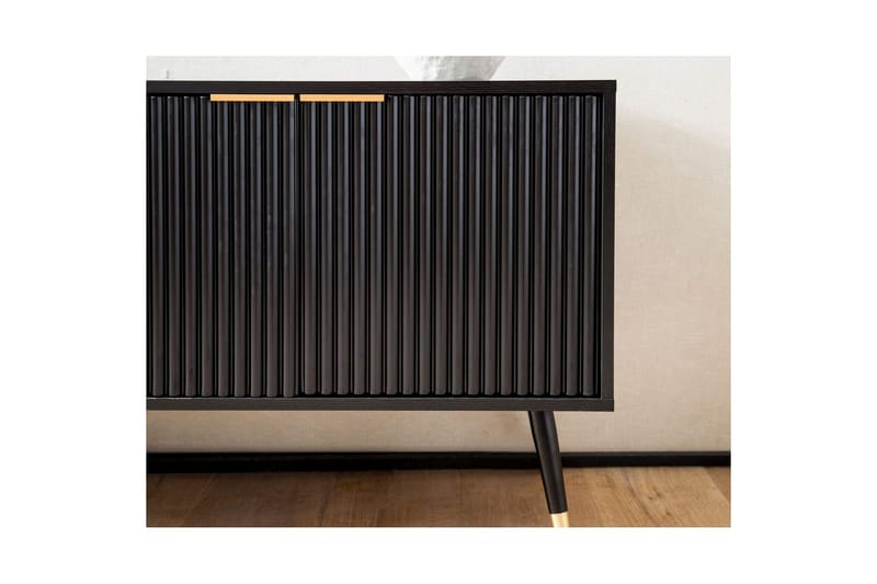 Lavbord Wohnling Spånplade Sort Belagt med 2 Døre Moderne Eg med Metalben - Møbler - TV borde & mediemøbler - TV-borde