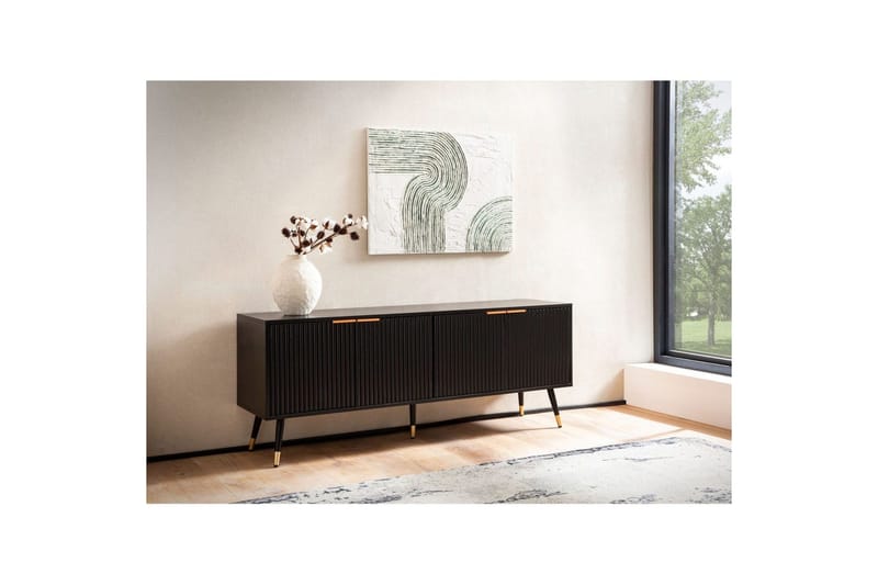 Lavbord Wohnling Spånplade Sort Belagt med 2 Døre Moderne Eg med Metalben - Møbler - TV borde & mediemøbler - TV-borde