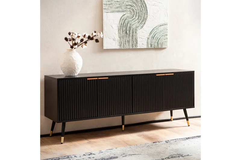 Lavbord Wohnling Spånplade Sort Belagt med 2 Døre Moderne Eg med Metalben - Møbler - TV borde & mediemøbler - TV-borde