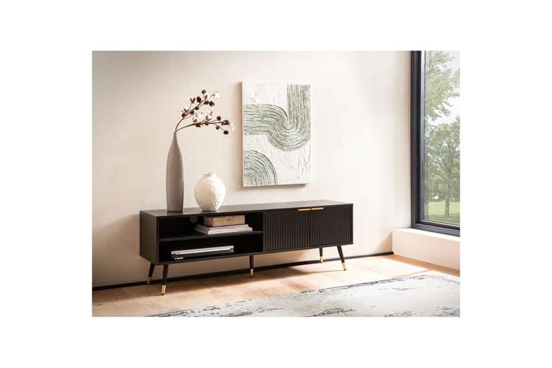 Lavbord Wohnling Spånplade Sort Belagt med 2 Døre Opbevaringsbakke Moderne - Møbler - TV borde & mediemøbler - TV-borde