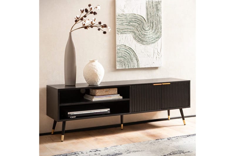 Lavbord Wohnling Spånplade Sort Belagt med 2 Døre Opbevaringsbakke Moderne - Møbler - TV borde & mediemøbler - TV-borde